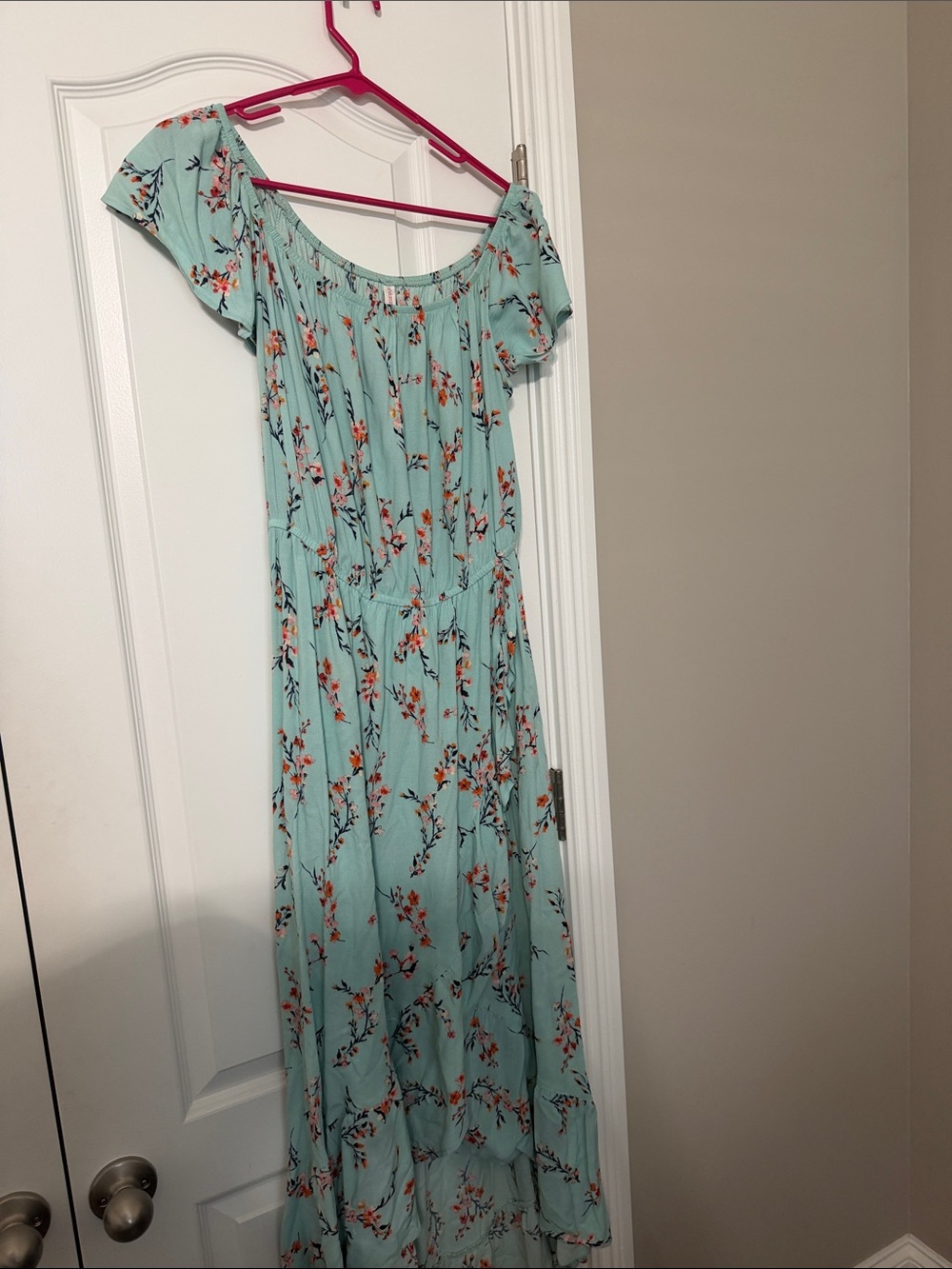 Xhilaration Mint Blue Floral Off-Shoulder Maxi Dress